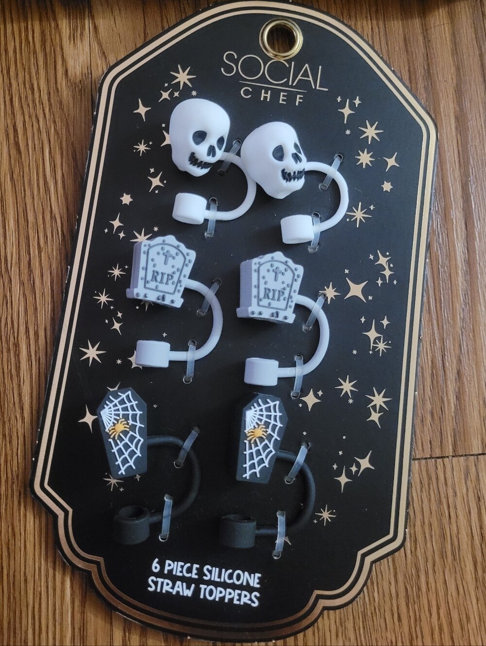 LEAVING 8-18 Halloween straw toppers skull gravestone coffin spiderweb goth